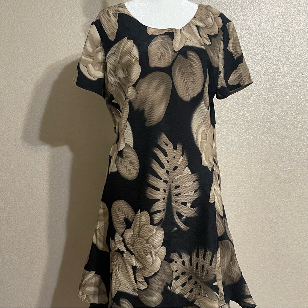 Pat Argenti Silk Floral Fairy Midi Dress (Black/Taupe) - Picture 4 of 15